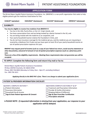 Bristol Myers Squibb Patient Assistance Foundation Application Form 2018